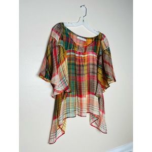 Zara plaid colorful silky flowy blouse size S